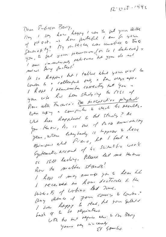 Letter from EH Gombrich