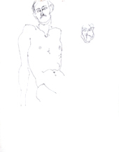 Gesture - Seated Nude Male with Mustache