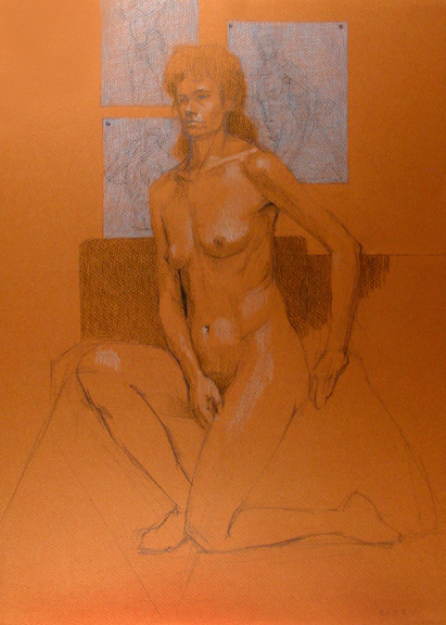 Seated Female Nude on Brown Paper