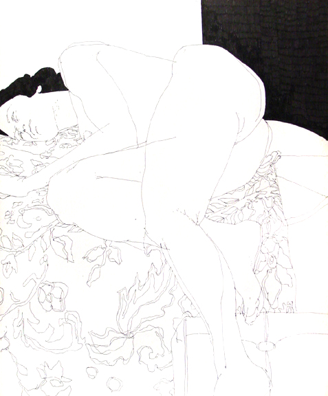 Reclining Female Nude on Floral Drapery One