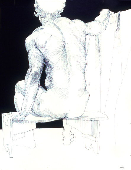 Seated Male Nude Rear View