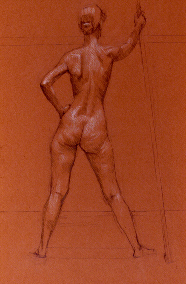 Standing Female Nude on Sanguine Paper