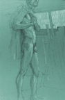 Standing Male Nude on Green Paper